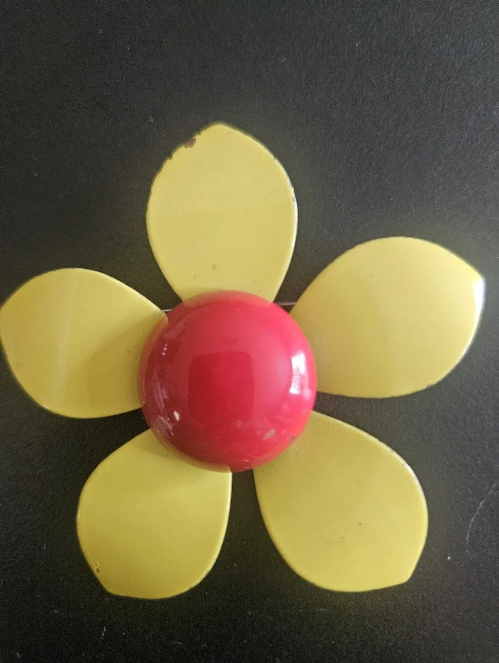 Yellow Petal Flower Brooch with Red Center